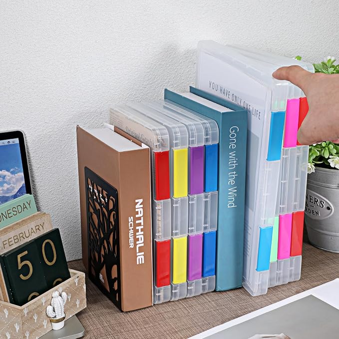 12 Pack Board Game Storage Containers Clear A4 A5 File Box with Labels Multicolor Document Plastic Storage Box Sticker Art Supplies Organizers for Office Home School Supplies(2 Sizes)