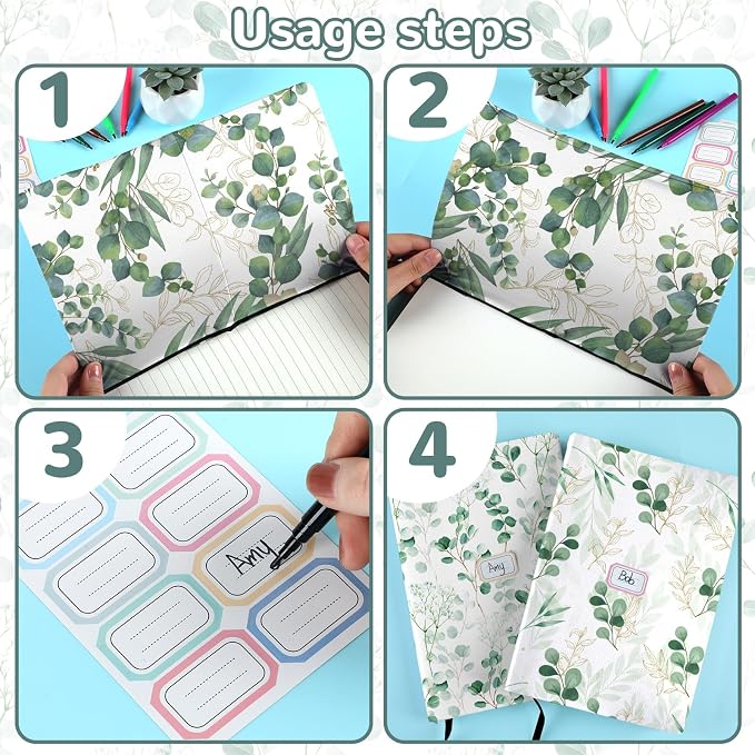 Jumbo Book Covers 7 Pack Reusable Fabric Book Cover Protective Books Covers 9 x 11 Inch Eucalyptus Stretchable Books Sleeve Cover with Label Sticker for Most Hardcover Textbooks Up to 10 x 12.5 Inch