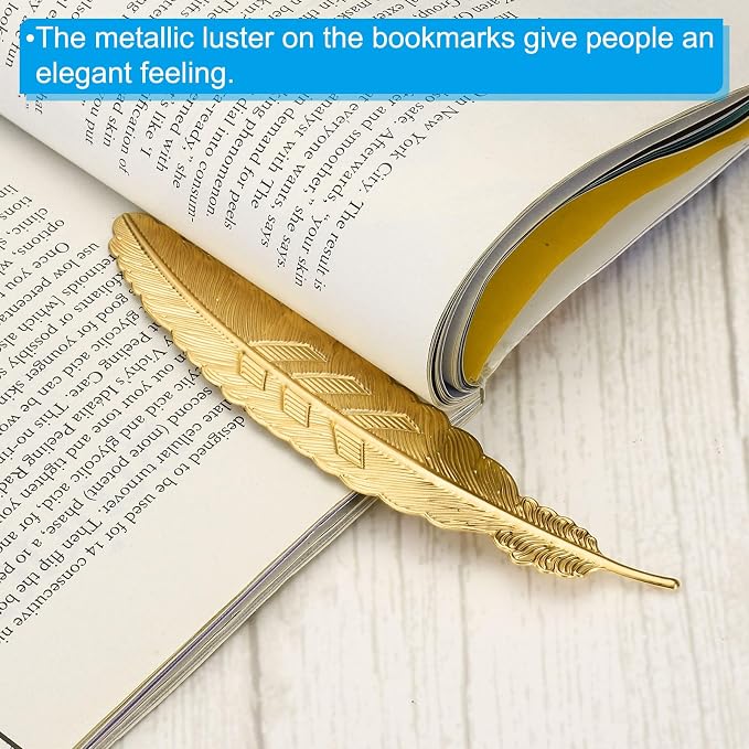 PATIKIL Metal Feather Bookmarks, 6 Pack Book Marks Page Markers Birthday Appreciation Gift for Women Teacher Reader Book Lovers, Light Gold