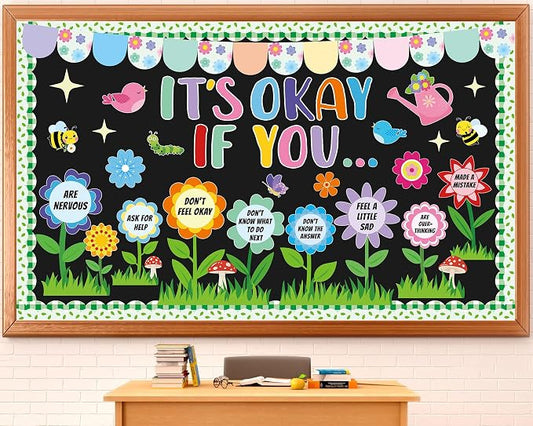 Spring Mental Health Bulletin Board Set Bloom Flower Classroom Decoration Inspirational Positive Affirmations Station Bulletin Board Cutouts for Motivational Office School Home Chalkboard Wall Decor