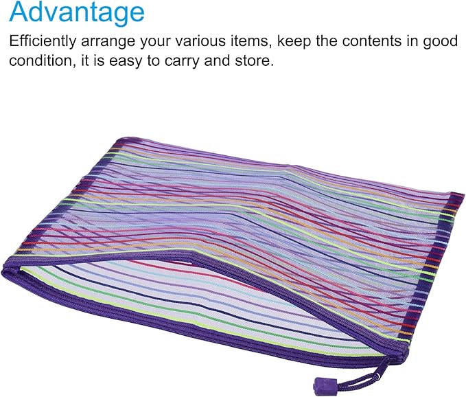 MECCANIXITY Mesh Zipper Pouches, A4 Colorful Pencil Case Document File Bags Storage Organizer for Office Supply Travel Accessory, Purple Pack of 6
