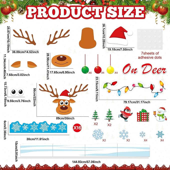 Christmas Reindeer Bulletin Board Set Winter Deer Bulb Classroom Decoration Xmas Large Elk DIY Photo Crafts Cutouts Snowflakes Bulletin Board Border for Holiday Party Classroom Wall Decor