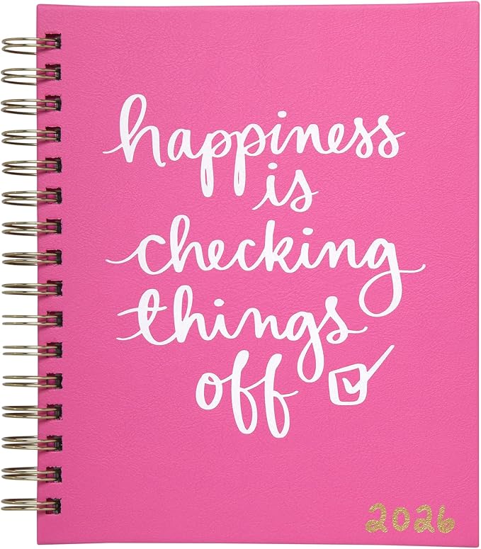 WORLD TRAVELER 2026 Planner Weekly and Monthly - 7'' x 8.75'' Hard Cover January December Spiral Daily Planner 2026 To Do List, Size 7X8.75, Pink Happiness
