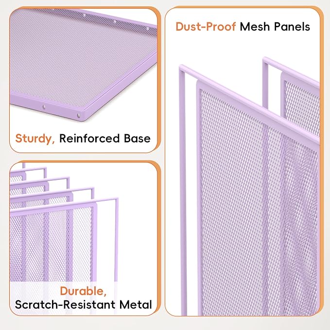 Desk File Organizer, 7 Section Vertical Metal File Organizer for Desk, Desktop File Organizer Stand, Paper Folder Organizer for Office Home Classroom Storage (Purple, 7 Section)