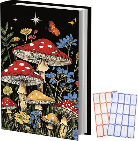Anseal 1 Pack Mushroom Pattern Stretchable Book Sleeve Cover for Hardcovers Textbooks up to 9" x 12", Washable Reusable Book Protector with 2 Labels