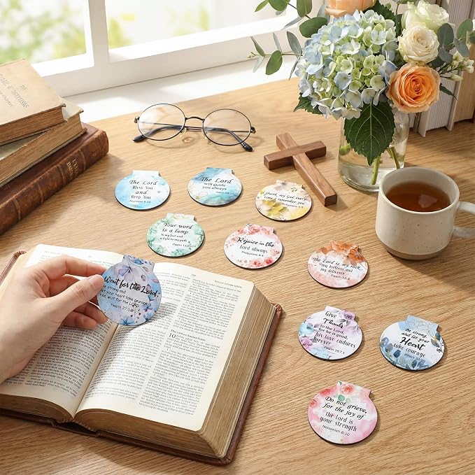 AmazingSpark 50 Pcs Magnetic Bookmarks Bulk Bible Magnet Book Marker Clips Christian Scripture Inspirational Gifts for Reading Awards Religious Book Lover Office (Bible Verses)
