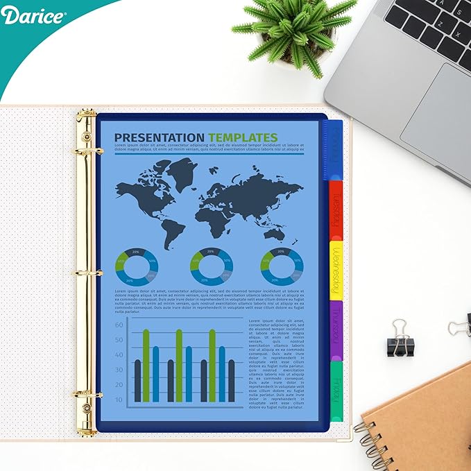 Darice 5-Tab Plastic Dividers 15 Pcs - Binder Dividers with Tabs - Multicolored Plastic Divider for 3 Ring Binder - File Organization – Ideal for Office, Back to School Supplies