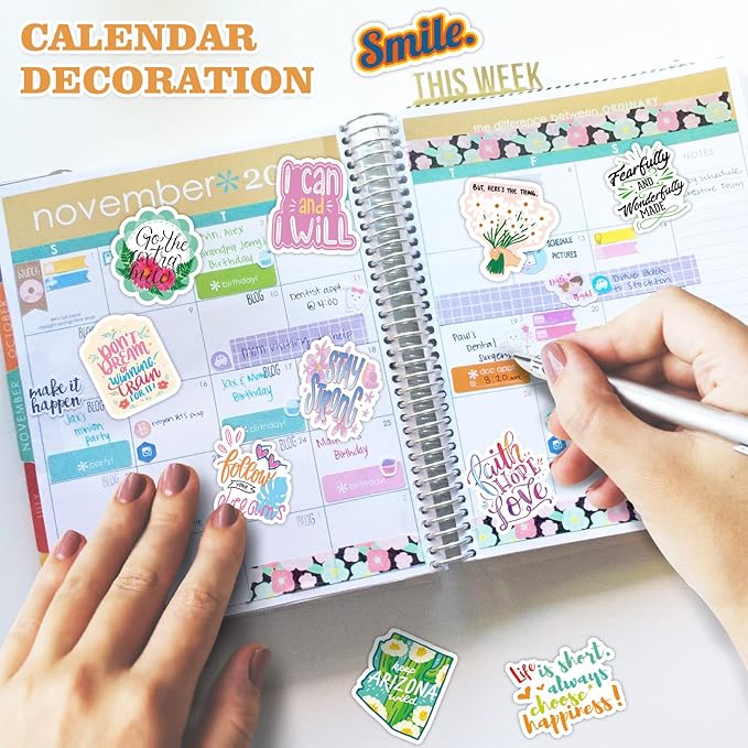 480 Pieces Inspirational Quote Daily Planner Stickers for Women Journaling Calendar Scrapbook Stickers Aesthetic 24 Sheets Motivational Waterproof Sticker for Kids Teachers Water Bottle
