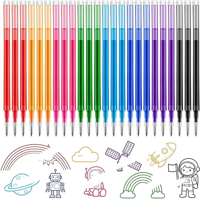 Colorful Erasable Gel Ink Pen Refills Compatible with Frixion Friction, Replaceable Medium Fine Point Clicker Refill Stationery (Millimeters, 0.7, 24Pcs)