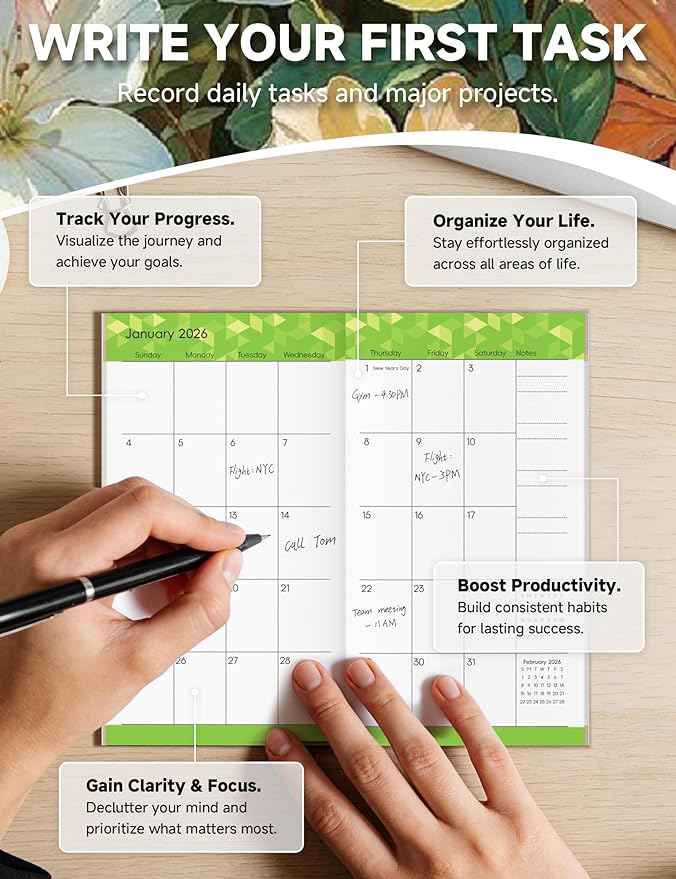 Pocket Calendar 2026-2028 Floral Series, Monthly Planner Jan 2026 to Jul 2028 (3.7" x 6.7") Perfect Purse Calendar, Pocket Agenda with Protective Plastic Sleeve-Mixed Floral