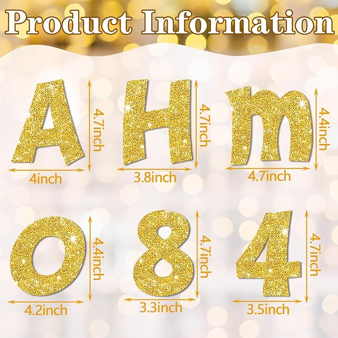 Colarr 216 Pcs Gold Glitter Bulletin Board Letters for Classroom Number Alphabet Punctuation Symbol Cutout 4'' Die-Cut Poster Letter with Adhesive Dot School Graduation Party Holiday Decor Display