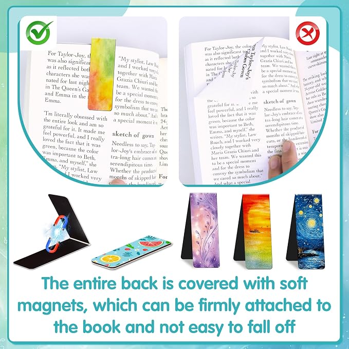 Pack Magnetic Bookmarks Bulk Book Marks for Reading Women Men Adults Book Lovers Gifts, Cute Bookmarks Magnet Bookmark Clips Magnetic Page Markers Pretty Funny BookMarker（Pattern） (Multi-Style, 48)