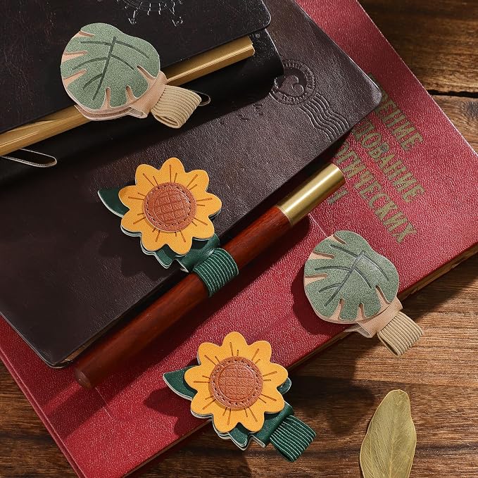 2PCS Magnetic Bookmarks with Pen Clip, Leather Bookmarks for Women, Magnetic Pen Holder Book Accessories