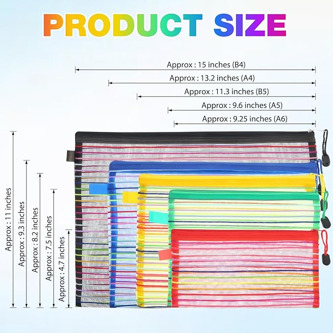 Twistover 100 Pcs Mesh Zipper Pouch Bags for Organizing 5 Sizes, 5 Colors Assorted Sizes Pouch Bulk Cosmetics Purse Toiletry Travel Case Multipurpose Storage Bag for Office School Home Travel Supplies