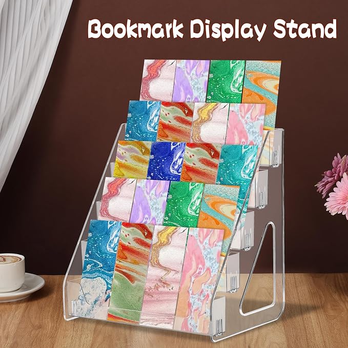 5 Tier Acrylic Bookmark Display Stand for 2. 2'' Bookmark, Portable Sticker Holder Greeting Card Display for Business Vendor, Retail Store Shop