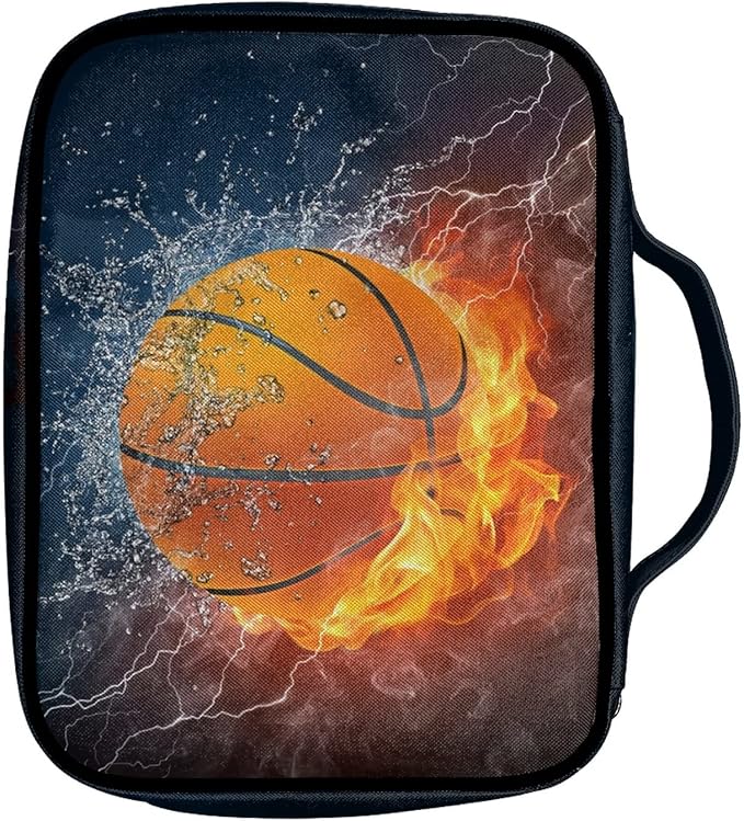 Coldinair Fire Water Basketball Print Bible Case for Men Boys Teens,Bible Cover Bags Carrying Book Case Church Bag Bible Protector with Handle and Zippered Pocket