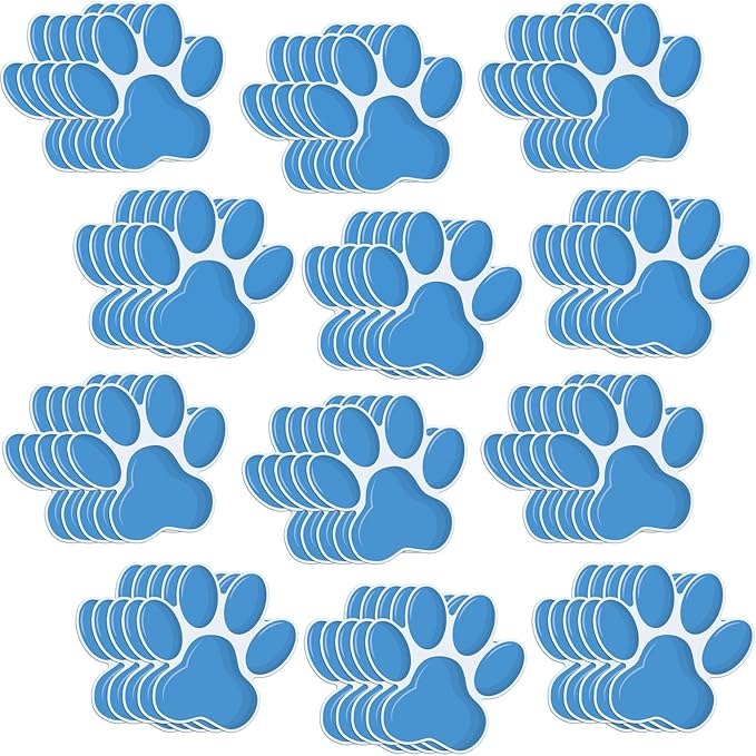 Junkin 60 Pcs Mini Paw Prints Cutouts Accents Bulletin Board Patrol Table Decorations Wall Decal Poster for Kids Educational School Home Party Supplies(Light Blue)