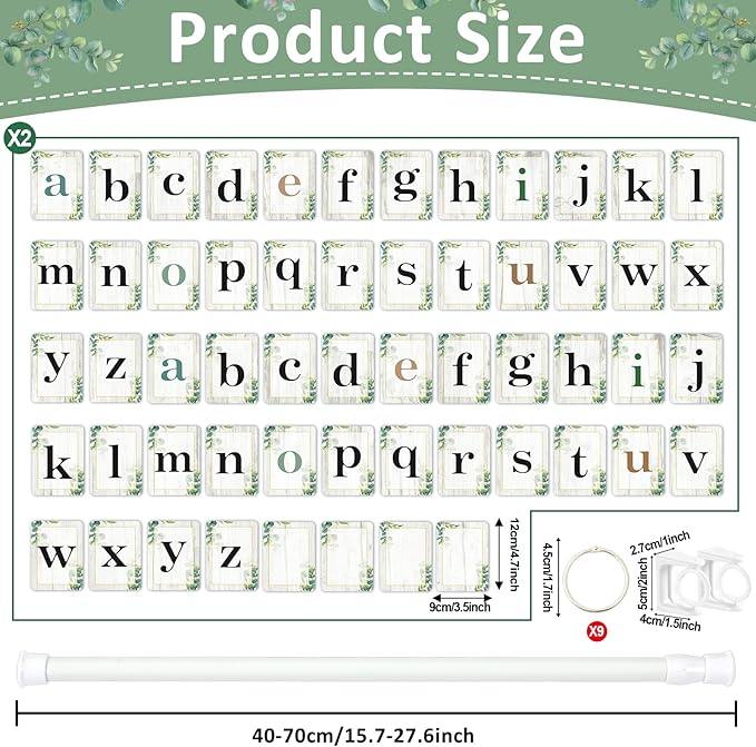 Green Eucalyptus CVC Word Builder with 117 Alphabet Flash Cards Phonics, Adjustable CVCC & CCVC Flip Charts with Holder Spelling Game Bulletin Board Letters for Home Wall Decor Supplies