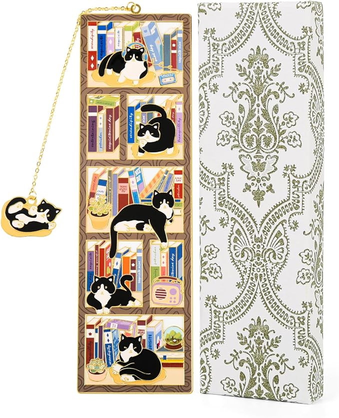 Tuxedo Cat Bookmarks with Vintage Gift Box, Personalized Cat Metal Bookmark, Cute Cat Book Marks, Book Mark Charm for Reading, Women, Book Marker Gift for Cat Lover, Book Lover, Friend, Teacher, Dad