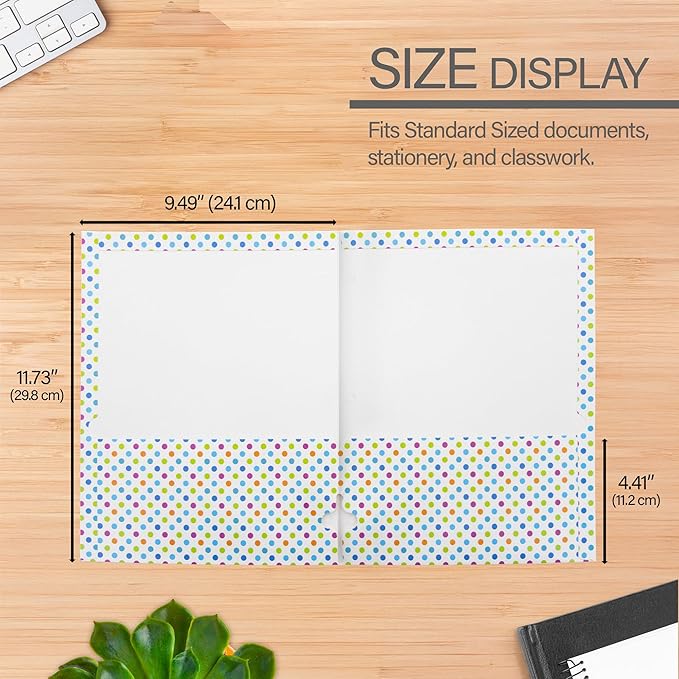 BAZIC Products 2 Pocket Paper Folder, Letter Size Document Organizer for School, Office, Business Use, Polka Dot Design Portfolio Folder for Homework, Reports & Forms, Assorted Colors, 48-Pack