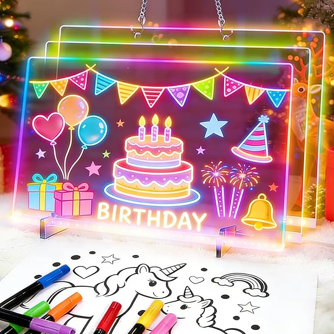 LED Drawing Board for Kids, 3 Pack LED Note Board, Acrylic Light Up Glow Memo Message Lumiboards, Neon Art Magic Pad w/ 7 Markers, Birthday Gift for Kids Girls Teens(8x6 inch,12x8 inch,14x10inch)