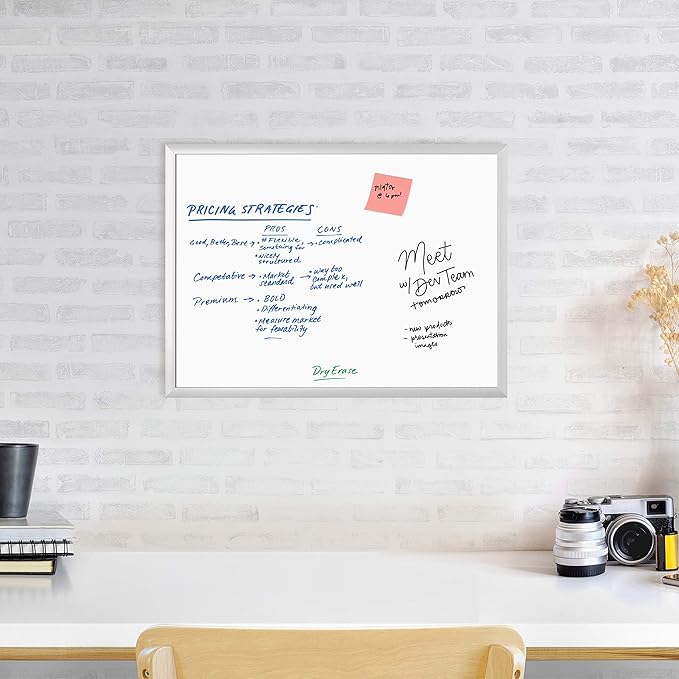 U Brands Dry Erase Board White Board, 24"x18", Silver Aluminum Frame, Melamine Surface