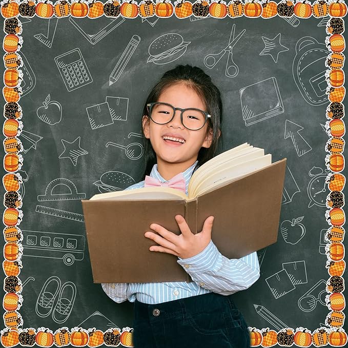 40 Pieces Fall Pumpkin Bulletin Board Borders Decorations Halloween Bulletin Board Borders Fall Classroom Decorations for Home Sweet Classroom, 1.8 x 11.8 Inch(Novel Style)