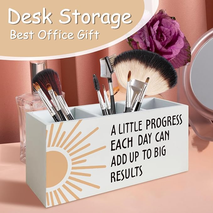 Boho Sun Inspirational Pen Holder for Home Office Kitchen Desk Decor, Boho Wooden Pencil Holder Sign Organizer for Home Office Desk Accessories