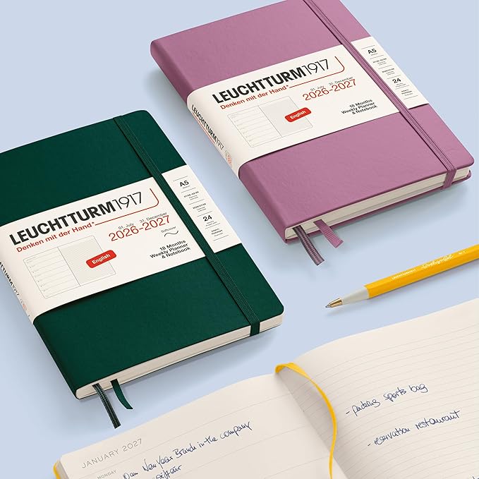 LEUCHTTURM1917 - Weekly Planner and Notebook Softcover Medium A5, 18-month, July 2026 - December 2027, English, Dusty Rose
