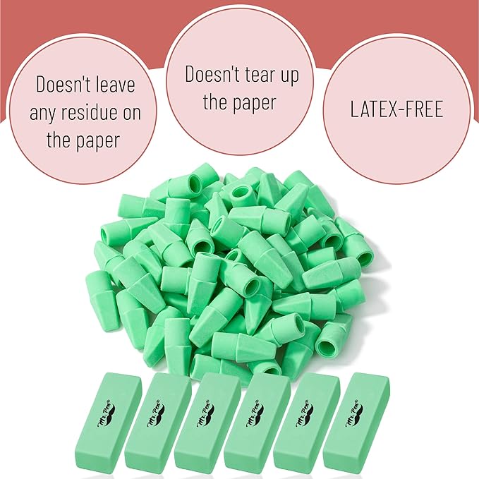 Mr. Pen- School Eraser Combination Set, 66 Pack, Green, Latex Free Erasers for School, Office, Art Sketching, Homework, Exams, Clean Smudge-Free Correction