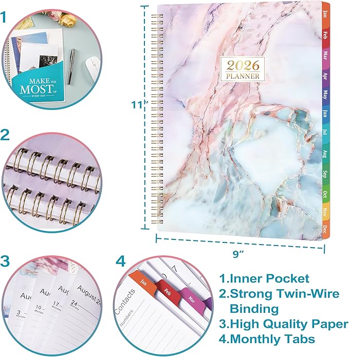 2026 Planner - 2026 Planner Weekly and Monthly, 2026 Calendar Planners 8.5''x11'', Weekly Monthly Planners with Colorful Tabs, Inner Pocket