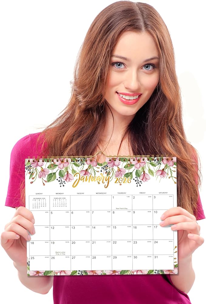 2026 Wall Calendar - Jan 2026 - Dec 2026, 2026 Calendar, 12 Month Hanging Wall Calendar 2026, 11" x 8.5", Sturdy Spiral Binding, Julian Dates, Large Block, Thick Paper, Perfect for Organizing