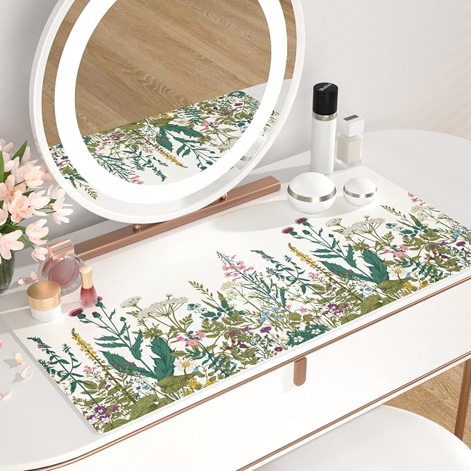 QIYI Large Mouse Pad, Floral Desk Mat for Desktop, Wildflowers Herbs PU Leather Waterproof Gaming Mousepad, Computer Laptop Desk Accessories Protector Writing Pads for School Office Home 31.5" x 15.7"