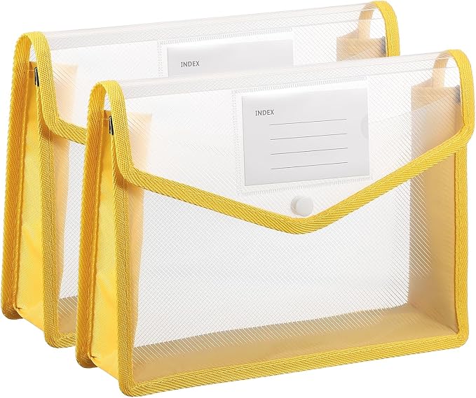PATIKIL Plastic Expanding File Folders, 2 Pack B5 File Folder Envelopes Letter Size Document Organizer Supplies with Snap Closure for Classroom Office, Yellow, Horizontal