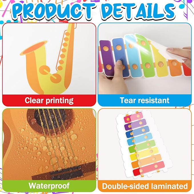 Music Classroom Bulletin Board Set Colorful Back to School Classroom Decoration Welcome to Music Bulletin Board Motivational Musical Note Paper Cutout for School Office Home Wall Door Decor Supplies