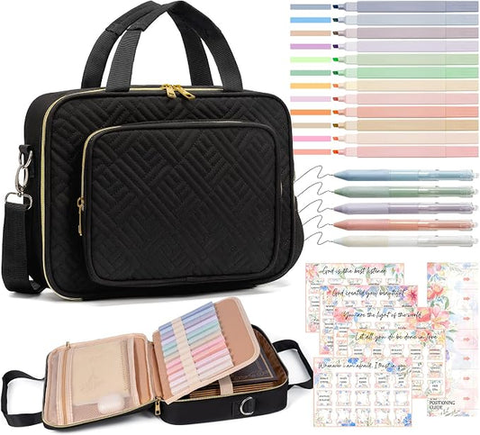 Bible Cover Case for Women, Large Bible Bag w/Shoulder Strap, Bible Study Supplies Journaling Kit Book Carrying Case with Accessories Pastel Highlighters 75 Tabs, Christian Gifts for Women Mom Friends