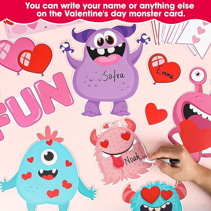 gisgfim Valentine's Day Monster Bulletin Board Set Decorations Valentines Classroom Decor Love Heart Monster Cutouts for School Home Chalkboard Wall Door Party Supply (Our Class is Monstersly Fun)