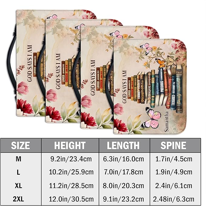 Personalized Man of God Bible Cover, God Says I Am Bible Case PU Leather, Bible Holder Handle Zipper, Faith Scripture with Name Case Bag, Religious Gifts for Church Christians Women Men (GOD-11)