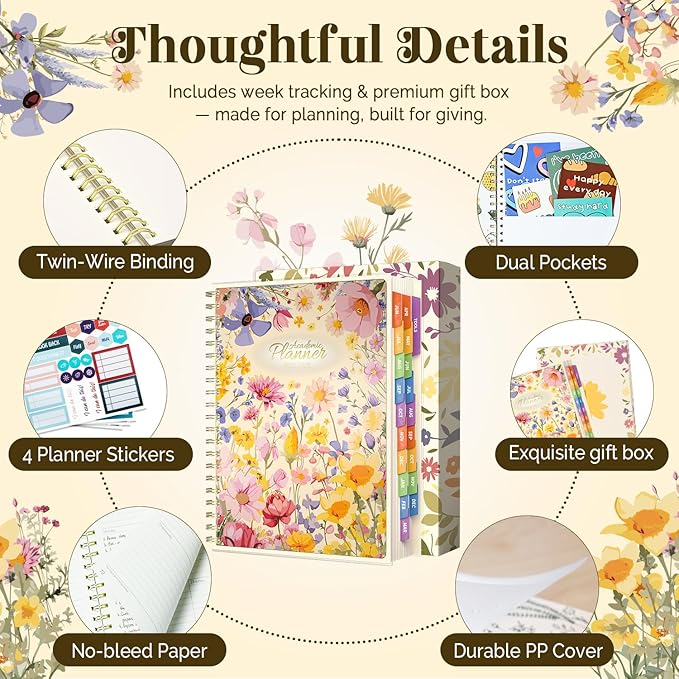 8.5 x11 Academic Planner 2025-2026, June 2025 - Dec 2026 Weekly and Monthly Planner with Colorful Tabs, 19 Months Hardcover College Daily Calendar Organizer for Student Teacher (Floral)