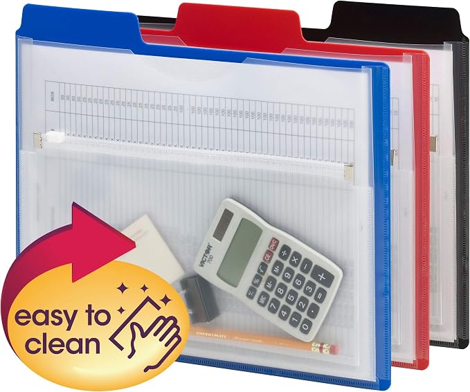 Smead Poly Project Organizer with Zip Pouch, 1/3-Cut Tab, 1/2” Expansion, Letter Size, Assorted Colors, 3 Count (89614) (Pack of 10)