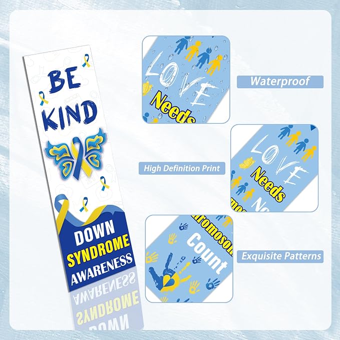 Down Syndrome Awareness Bookmarks, 120 Pcs Inspirational World Down Syndrome Day Book Marks, Blue Yellow Supportive Gifts for Seminar Handouts Charity Fundraisers School Events