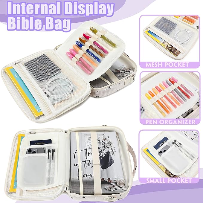 Bible Cover Case for Women Grils Bible Cover with Shoulder Strap Bible Case for Bible Study Accessories-Ideal Gift for Women and Girls,Bow Parttern