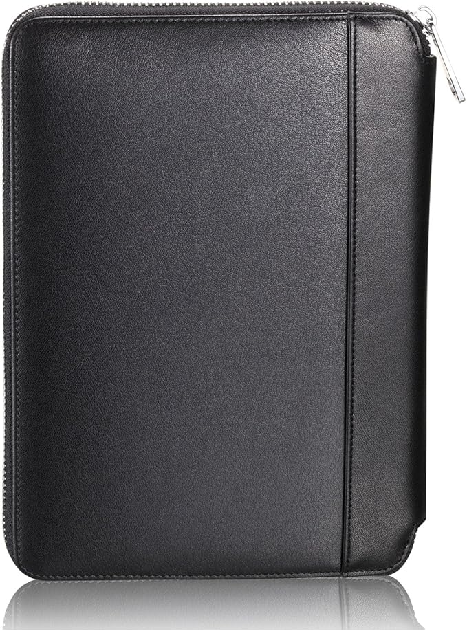 Leather Junior Padfolio for Men & Women with Pen Loop, Italian Calfskin, Business Portfolio Notebook Folder (Zippered Black)