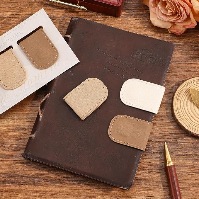 3PCS Magnetic Leather Bookmarks，Book Marks for Books, Strong Magnet Reading Accessories for Men & Women，Long-Lasting and Durable Gift Suitable for Book Lovers & Students (Cream，Light Khaki，Taupe)