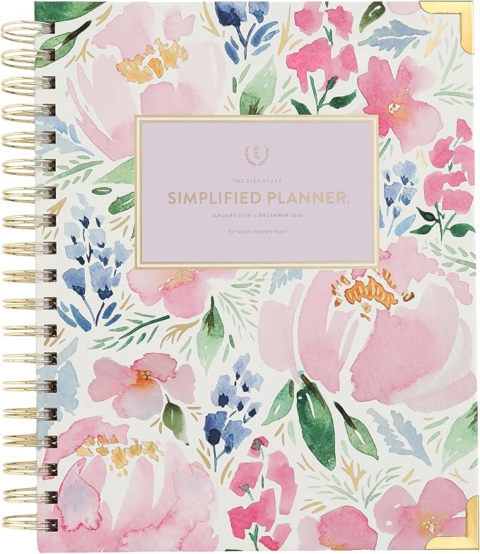 Simplified 2026 12-Month Spiral Weekly Planner — Cottage Floral — January 2026 - December 2026, Calendar Year Organizer with Stickers, Pockets, and Keepsake Box