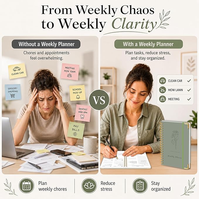 Undated Weekly Planner, Weekly To Do List Notebook with Goal & Habit Tracker Organizer, A5 Hardcover Weekly Planner for ADHD, Office School Home Supplies, Reduces Stress and Boosts Productivity - Green