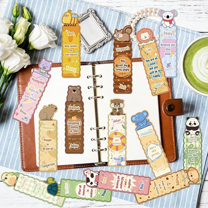 Wxiben Cute Animal Bookmarks Gifts - 90 Pcs Cartoon Animals Paper Bookmarks Penguin Capybara Dog Book Markers Page Clip Gift for Women Men Teachers Office Book Lovers Bookish Reading Supplies