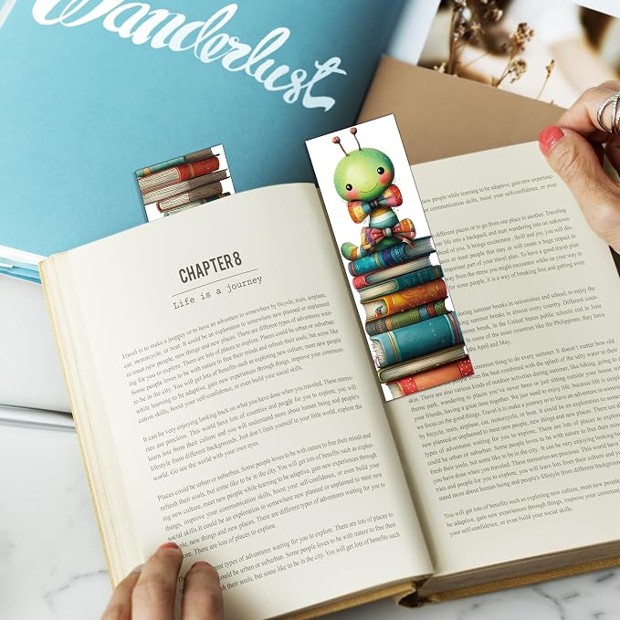 60PCS Cute Bookworm Bookmarks Bulk, Unique Book Marks for Reading Women, Cardstock Book Marker Clips Set for Teachers Bookish Gifts Stationery Office Supplies