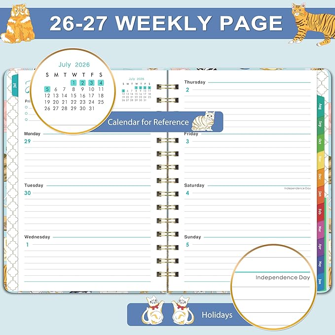 Planner 2026-2027 - 2026-2027 Cats Planner Weekly and Monthly, July 2026 - June 2027, 6.4"x 8.5", Cute Planners with Elastic Closure, Inner Pocket - Cats