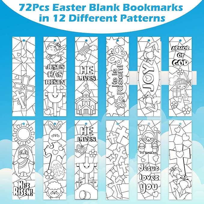 75Pcs He is Risen Color Your Own Bookmarks Easter Bunny DIY Coloring Blank Bookmark Jesus Resurrection Classroom Art Craft Supplies for Teachers Students Spring Party Religious Reward Goodie Fillers